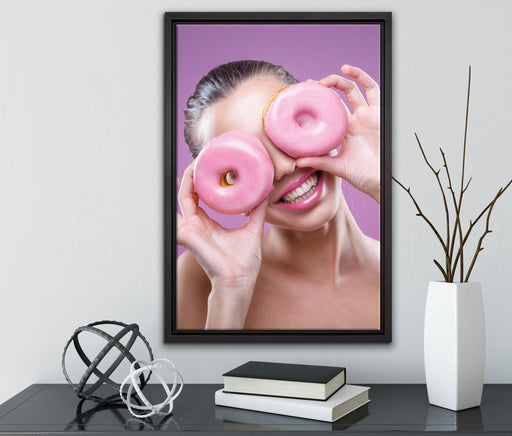 Lustige Donuts auf Leinwandbild gerahmt mit Kirschblüten