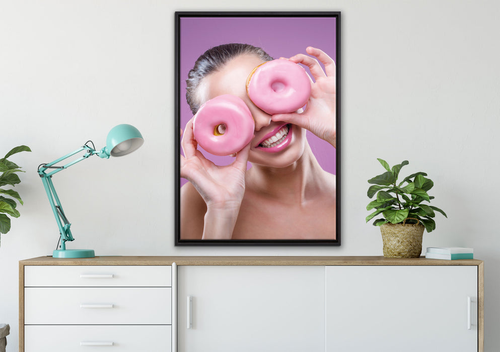 Lustige Donuts auf Leinwandbild gerahmt verschiedene Größen im Wohnzimmer