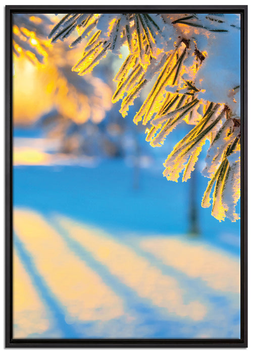 Äste im Frost auf Leinwandbild gerahmt Größe 100x70