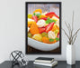 Obstsalat auf Leinwandbild gerahmt mit Kirschblüten
