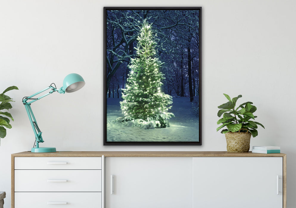 Leuchtender Weihnachtsbaum auf Leinwandbild gerahmt verschiedene Größen im Wohnzimmer