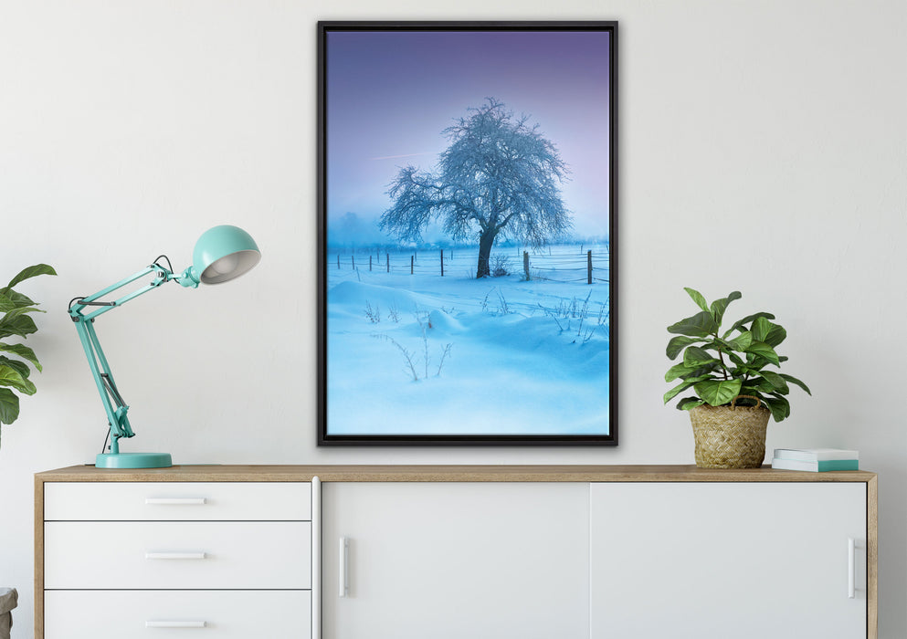 Baum in Winterlandschaft auf Leinwandbild gerahmt verschiedene Größen im Wohnzimmer