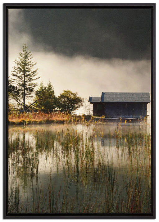 Idyllische Waldhäuschen auf Leinwandbild gerahmt Größe 100x70