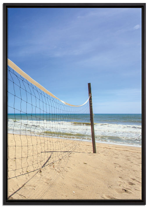 Volleyballnetz am Strand auf Leinwandbild gerahmt Größe 100x70