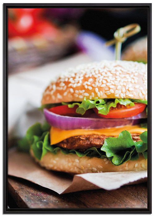 Burger und Pommes auf Leinwandbild gerahmt Größe 100x70