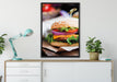 Burger und Pommes auf Leinwandbild gerahmt verschiedene Größen im Wohnzimmer