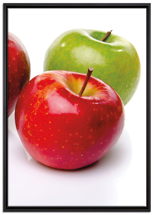 Bunte Äpfel schwarzer Hintergrund auf Leinwandbild gerahmt Größe 100x70