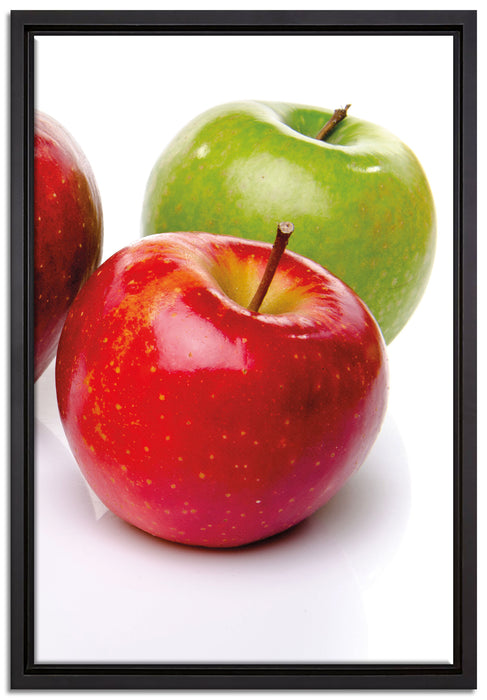 Bunte Äpfel schwarzer Hintergrund auf Leinwandbild gerahmt Größe 60x40