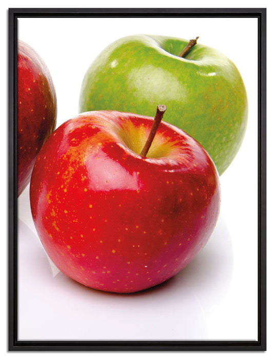 Bunte Äpfel schwarzer Hintergrund auf Leinwandbild gerahmt Größe 80x60