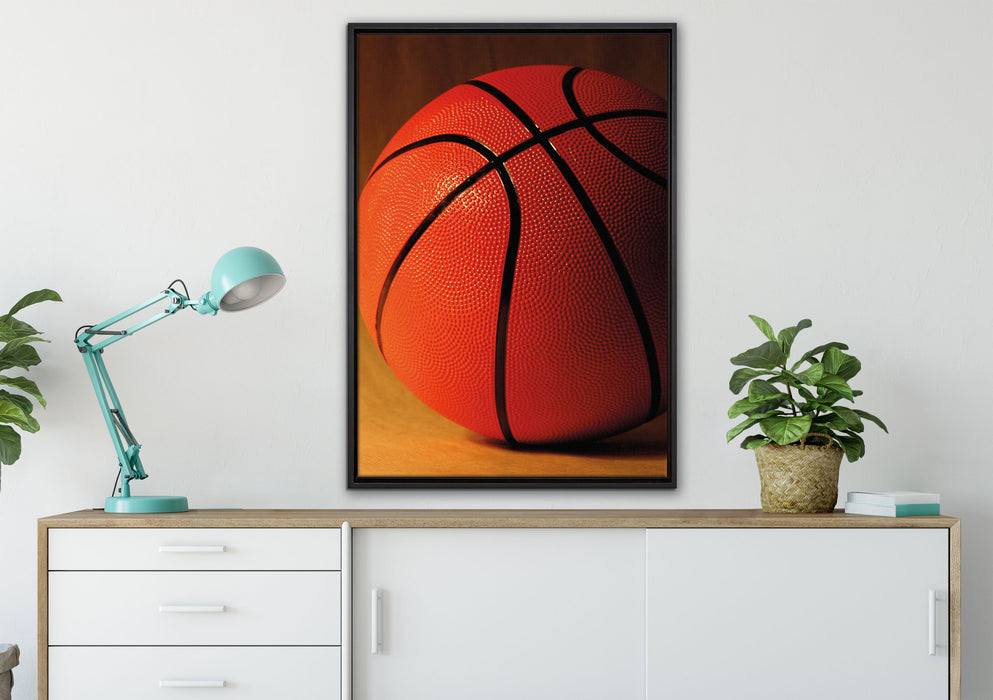 Basketball schwarzer Hintergrund auf Leinwandbild gerahmt verschiedene Größen im Wohnzimmer