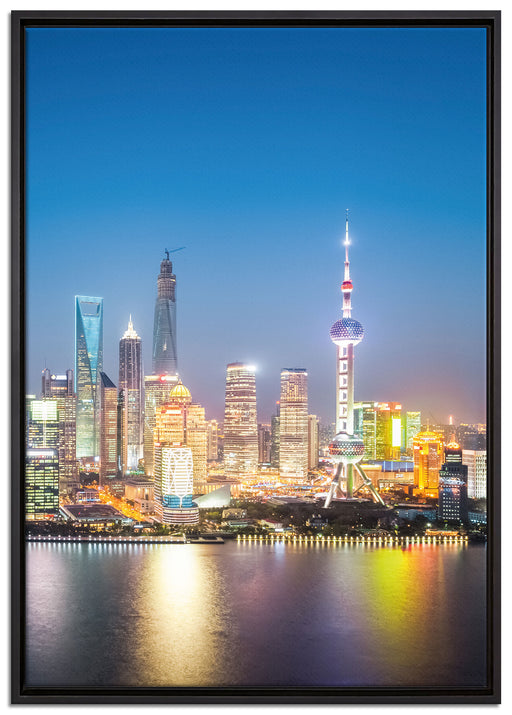 Shanghai Skyline auf Leinwandbild gerahmt Größe 100x70