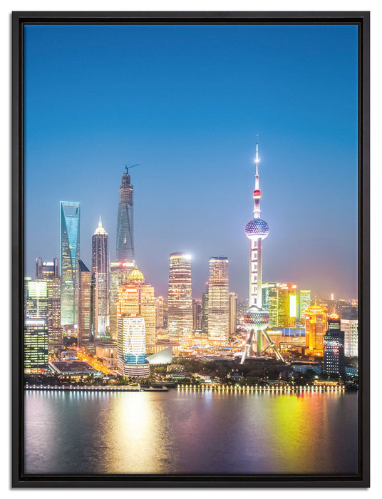 Shanghai Skyline auf Leinwandbild gerahmt Größe 80x60