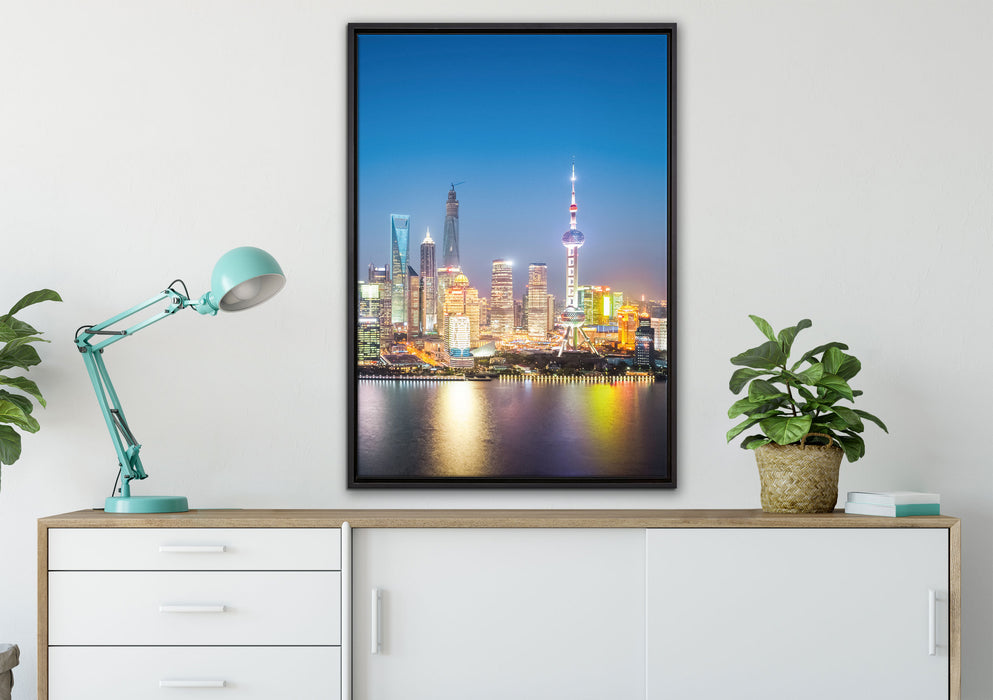 Shanghai Skyline auf Leinwandbild gerahmt verschiedene Größen im Wohnzimmer