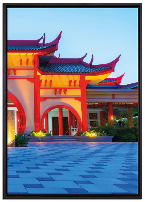 chinesischer Tempel auf Leinwandbild gerahmt Größe 100x70