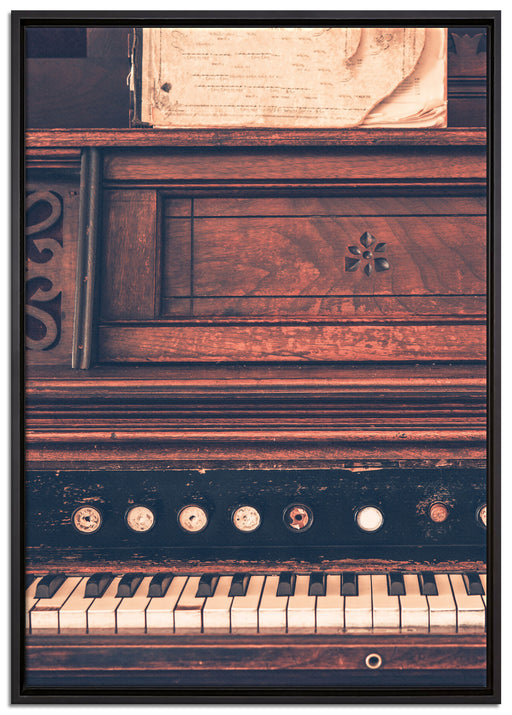 altes Klavier schwarz-Weiß auf Leinwandbild gerahmt Größe 100x70