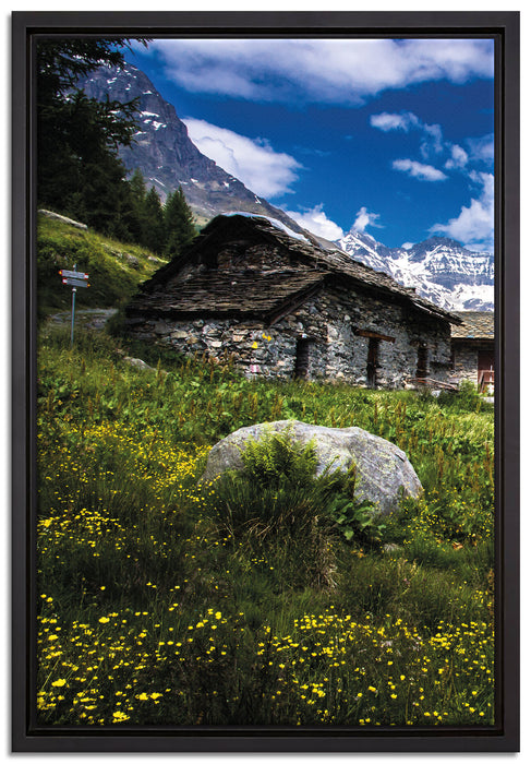 Wunderschöne Berghütte auf Leinwandbild gerahmt Größe 60x40