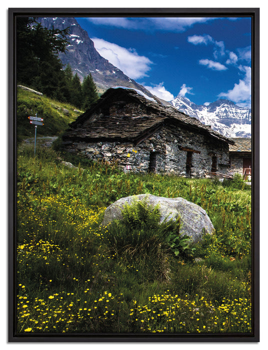 Wunderschöne Berghütte auf Leinwandbild gerahmt Größe 80x60
