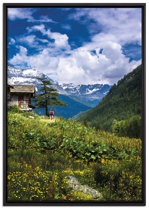 Wunderschöne Berghütte auf Leinwandbild gerahmt Größe 100x70