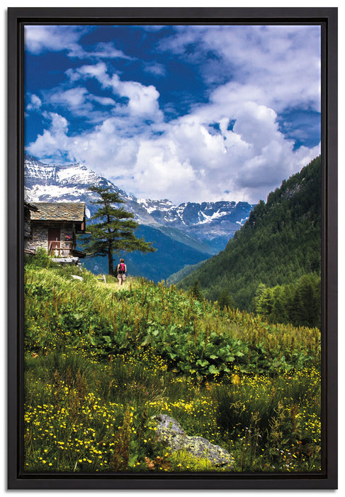 Wunderschöne Berghütte auf Leinwandbild gerahmt Größe 60x40