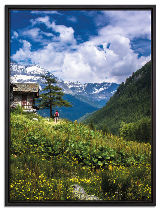 Wunderschöne Berghütte auf Leinwandbild gerahmt Größe 80x60