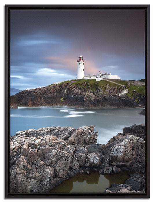 Leuchtturm im Meer auf Leinwandbild gerahmt Größe 80x60