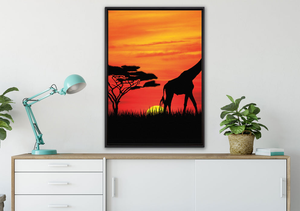 Afrika Giraffen im Sonnenuntergang auf Leinwandbild gerahmt verschiedene Größen im Wohnzimmer