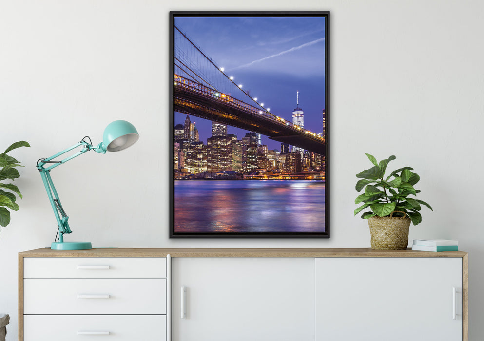 New York Brooklyn Bridge auf Leinwandbild gerahmt verschiedene Größen im Wohnzimmer