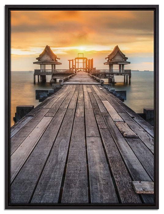 Bootssteg im Sonnenuntergang auf Leinwandbild gerahmt Größe 80x60
