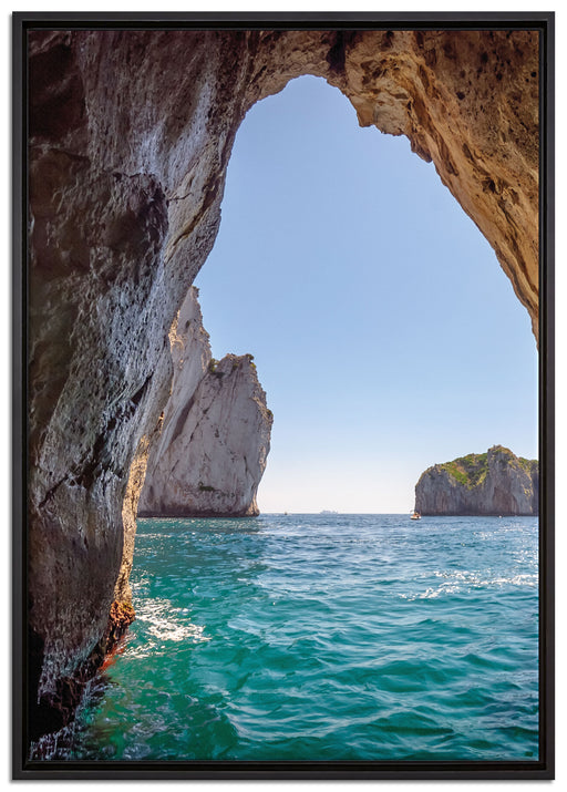 Felstor im Meer auf Leinwandbild gerahmt Größe 100x70