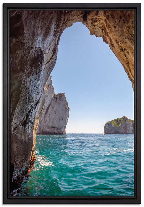 Felstor im Meer auf Leinwandbild gerahmt Größe 60x40