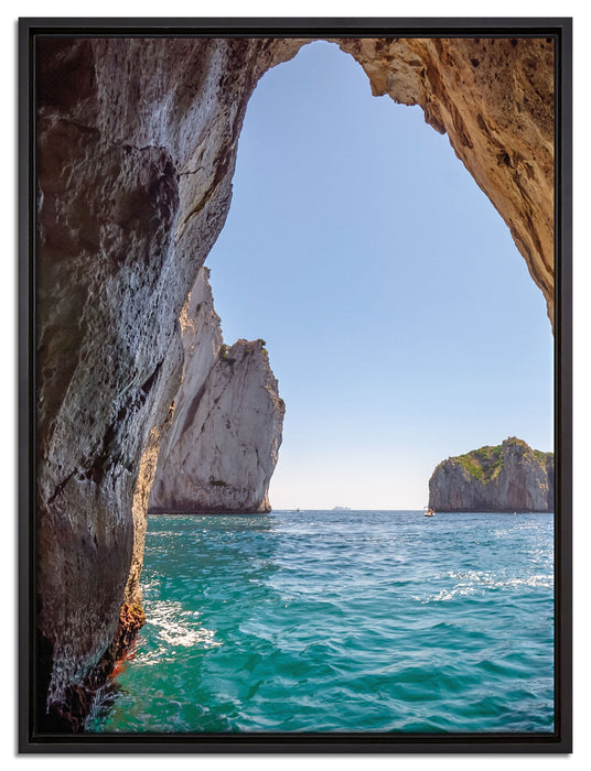 Felstor im Meer auf Leinwandbild gerahmt Größe 80x60