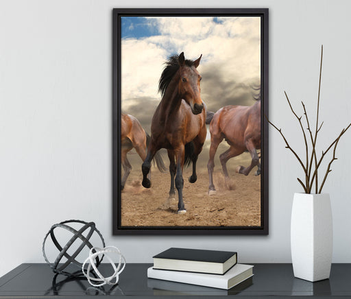 Western Pferde Cowboy auf Leinwandbild gerahmt mit Kirschblüten