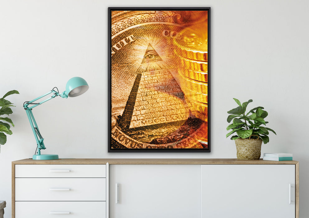 Illuminati Pyramide auf Leinwandbild gerahmt verschiedene Größen im Wohnzimmer