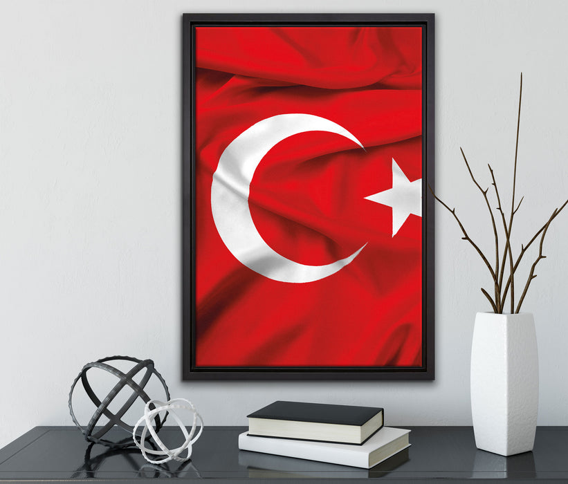 Turkey flag Türkei Flagge auf Leinwandbild gerahmt mit Kirschblüten