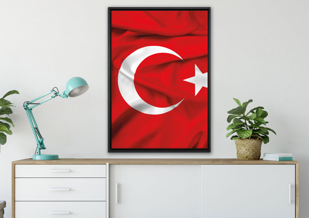 Turkey flag Türkei Flagge auf Leinwandbild gerahmt verschiedene Größen im Wohnzimmer
