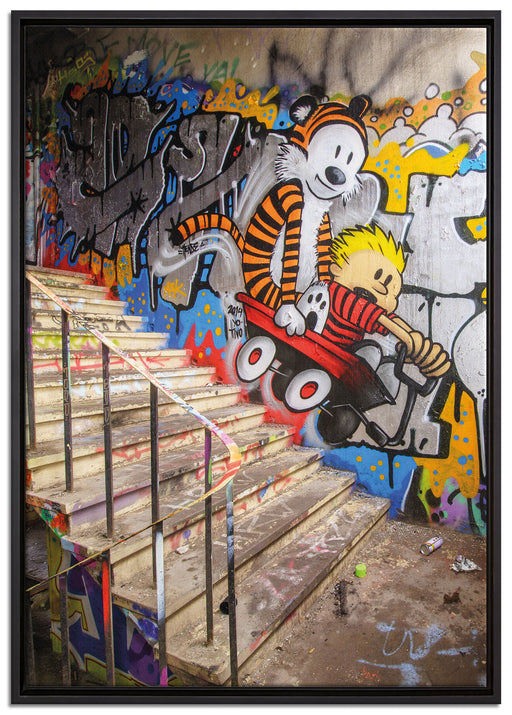 Coloured Streetart Graffiti auf Leinwandbild gerahmt Größe 100x70