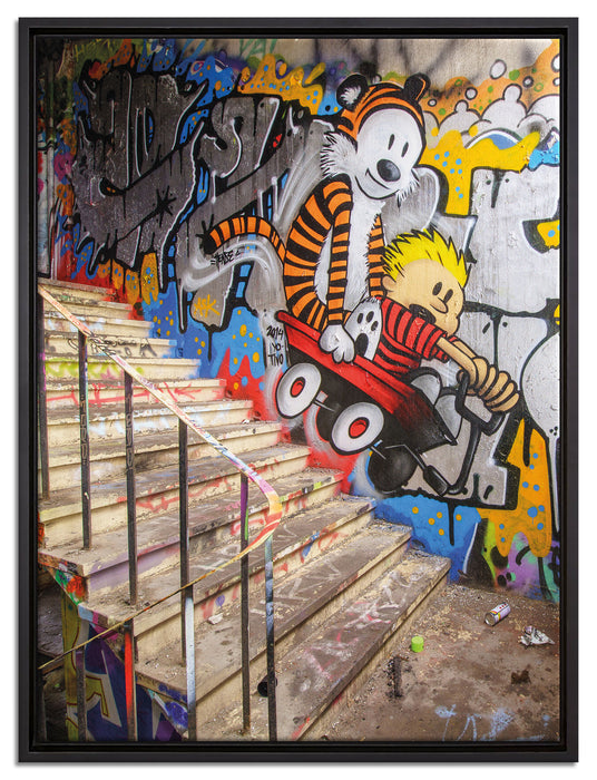 Coloured Streetart Graffiti auf Leinwandbild gerahmt Größe 80x60