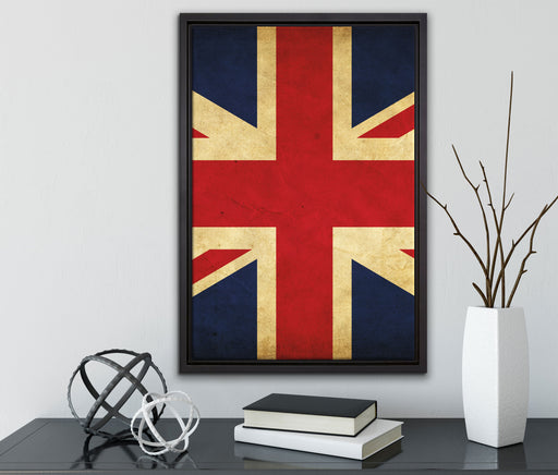 Großbritannien Flagge auf Leinwandbild gerahmt mit Kirschblüten