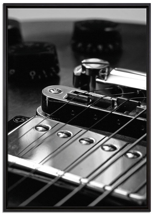 Black and White Guitar Gitarre auf Leinwandbild gerahmt Größe 100x70