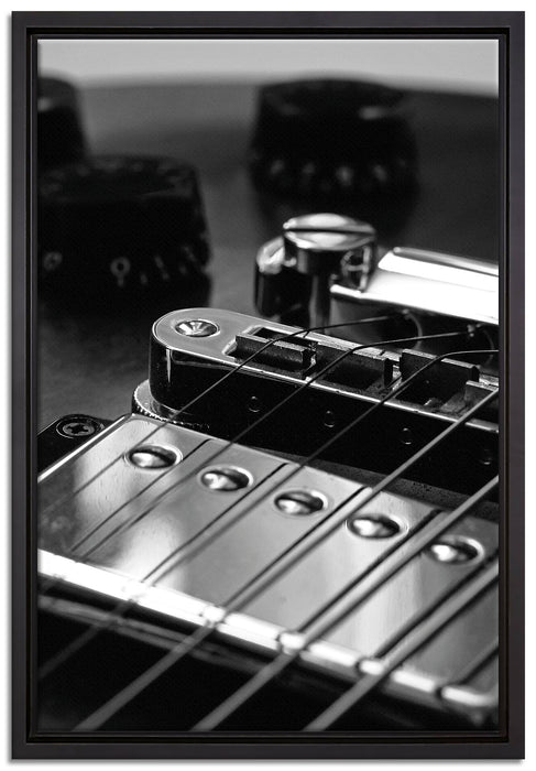 Black and White Guitar Gitarre auf Leinwandbild gerahmt Größe 60x40