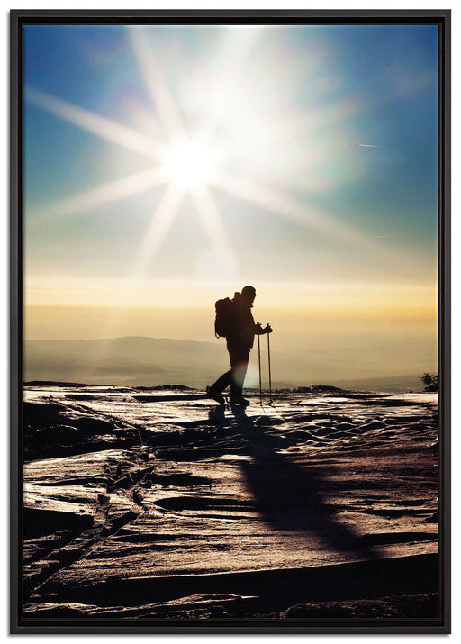 Wintersport Sonnenuntergang Ski auf Leinwandbild gerahmt Größe 100x70