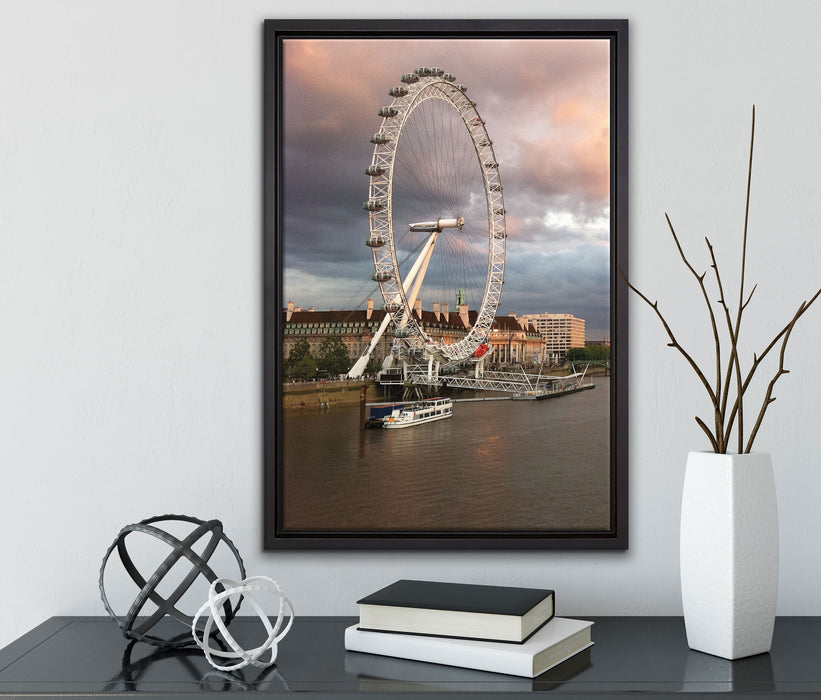 Riesenrad London Eye auf Leinwandbild gerahmt mit Kirschblüten