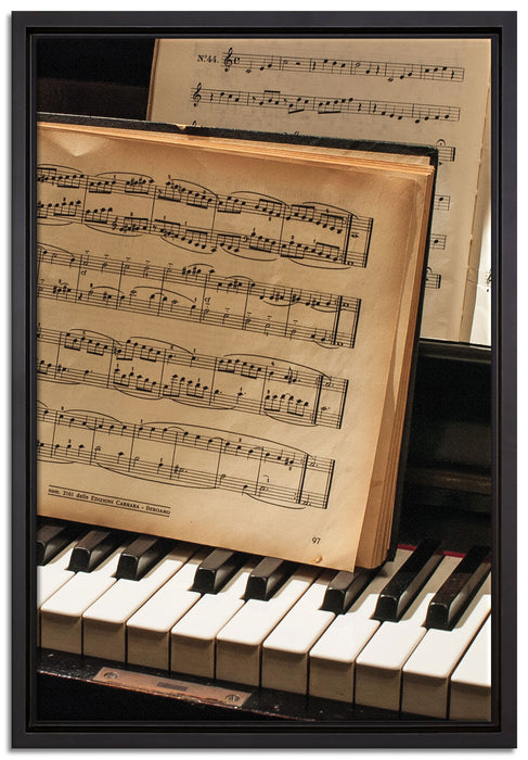 Klavier mit Notenblätter auf Leinwandbild gerahmt Größe 60x40