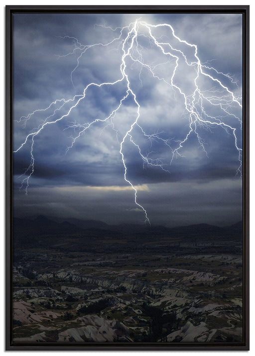 Blitze und Gewitter auf Leinwandbild gerahmt Größe 100x70