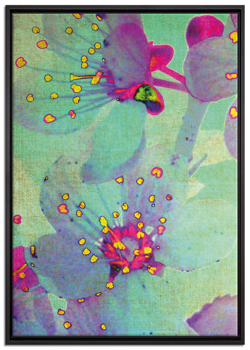 Retro Blumen auf Leinwandbild gerahmt Größe 100x70
