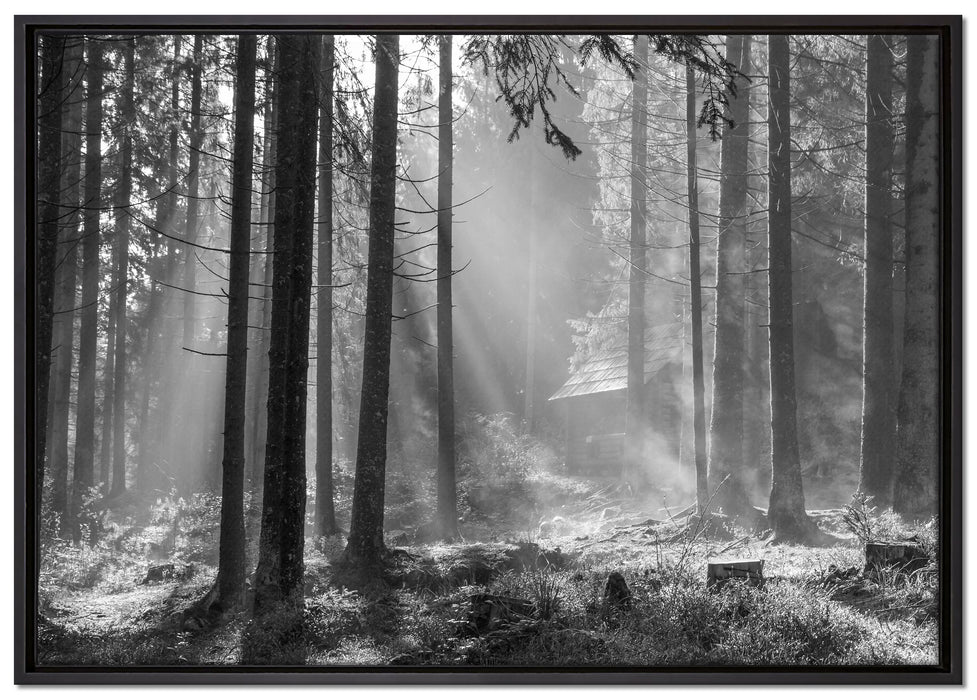 Häuschen im Wald auf Leinwandbild gerahmt Größe 100x70