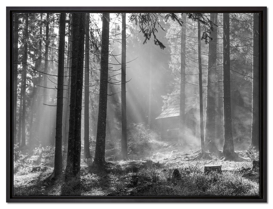 Häuschen im Wald auf Leinwandbild gerahmt Größe 80x60
