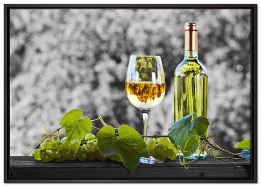 Weinverkostung im Sommer auf Leinwandbild gerahmt Größe 100x70