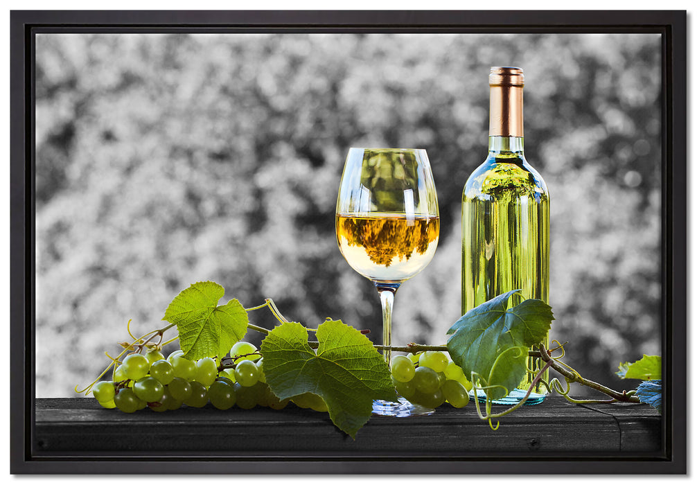 Weinverkostung im Sommer auf Leinwandbild gerahmt Größe 60x40