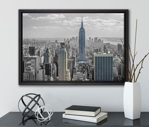 New Yorker Empire State Building auf Leinwandbild gerahmt mit Kirschblüten
